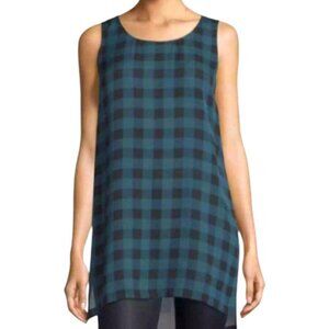 Eileen‎ Fisher Size Small Silk Tunic Blue Black Buffalo Check Plaid Sleeveless